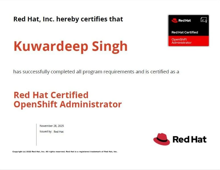 Kuwardeep Singh - Red Hat Openshift Administration Training - EX280 Certificate Training - DO280 Training - KR Network Cloud