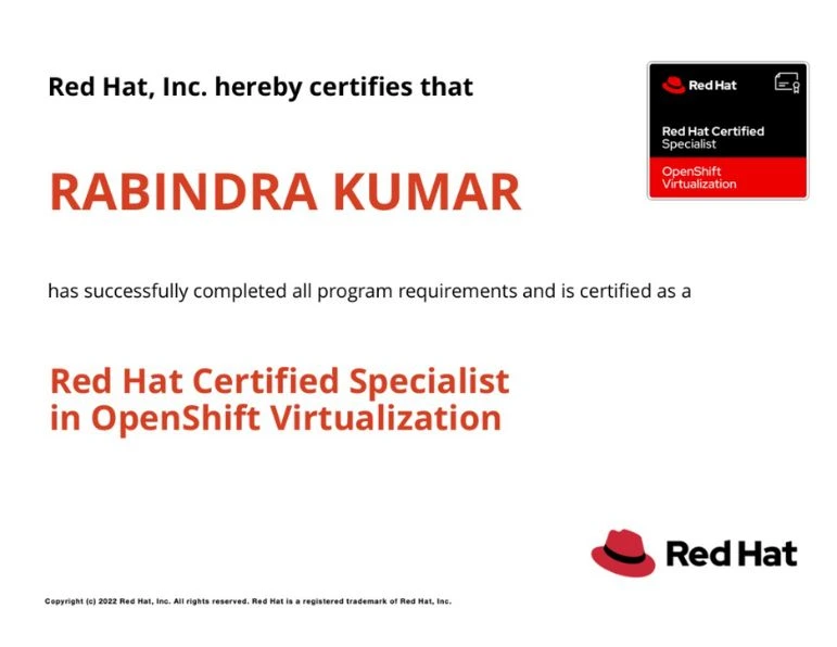 Rabindra Kumar - Red Hat OpenShift Virtualization training - EX316 Certification Training - DO316 Training - KR Network Cloud