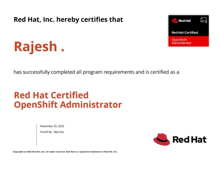 Rajesh - Red Hat Openshift Administration Training - EX280 Certificate Training - DO280 Training - KR Network Cloud