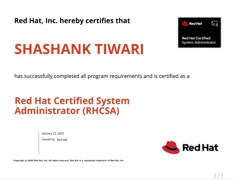 Shashank Tiwari - RHCSA Training - EX200 - KR Network Cloud